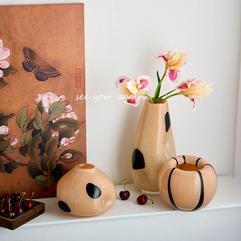 法式中古琉璃玻璃花瓶客厅复古插花桌面装饰品轻奢高级感花瓶摆件