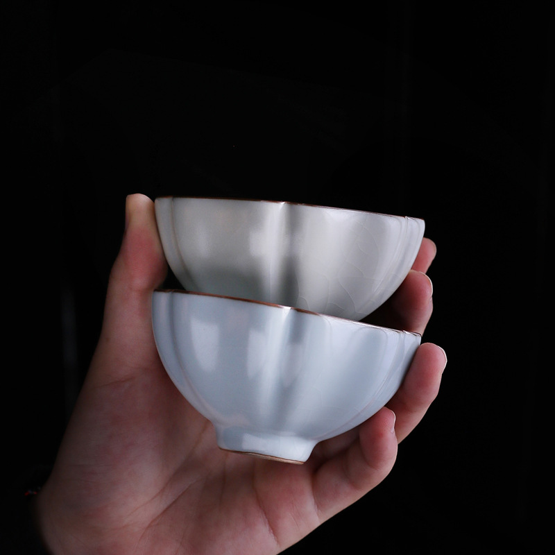 米黄汝窑主人杯陶瓷小茶杯家用个人专用品茗杯单功夫茶具单个茶碗