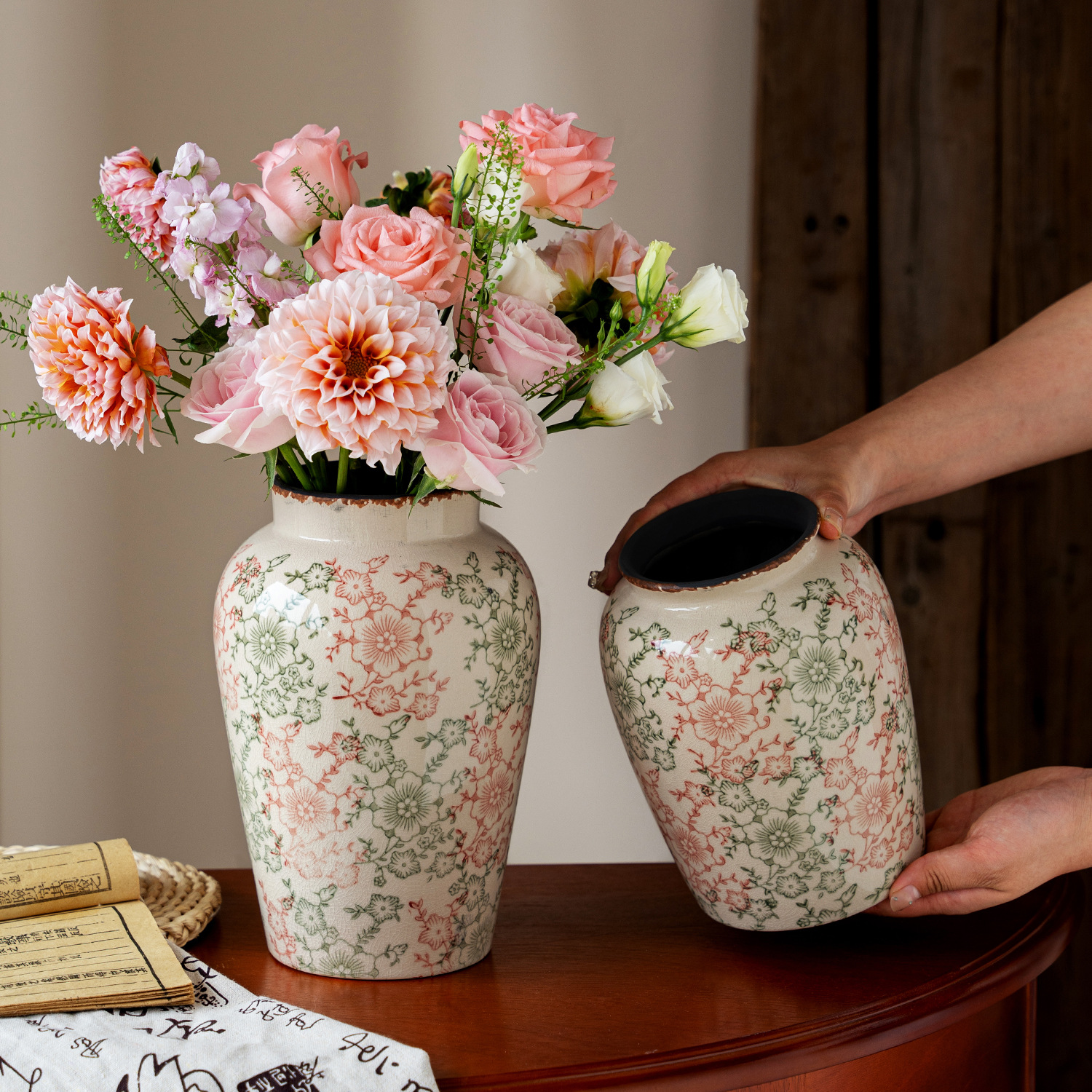 陶瓷花瓶摆件高级感客厅插花水培鲜花复古中式田园风餐桌创意装饰